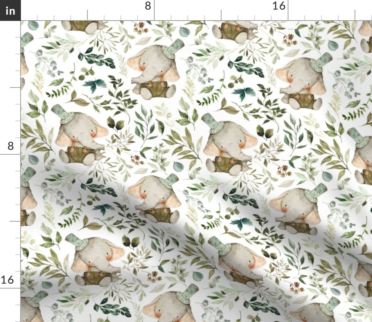 Elephant Botanical Leaves Nature Animal Custom Printed Fabric by Spoonflower Various Fabrics by the Yard or Fat Quarter